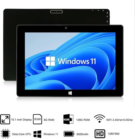 10.1" Windows Tablet Touchscreen Tablets Computer 6GB RAM 128GB ROM, 2.4G+5G WiFi, Intel Processor, USB 3.0, Micro HDMI, 6000MAH Battery, Dual Cameras, Bluetooth 5.0 in Saudi Arabia