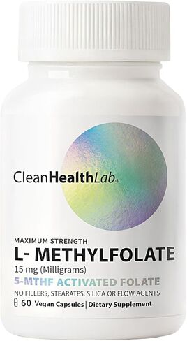 CleanHealthLab L-Methylfolate 15mg، 5-MTHF حمض الفوليك النشط - مكملات فيتامين B9 الميثيلية ذات الفعالية القصوى - دعم صحة الدماغ والطاقة والأعصاب والميثيل بدون مواد حشو (120 عددًا) in Kuwait