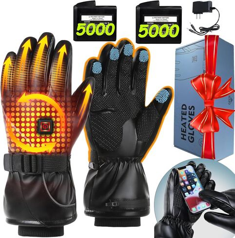 Heated Gloves,9H Working Rechargeable Heated Gloves for Men Women,Waterproof Electric Heating Ski Gloves with Touchscreen for Cold Weather Outdoor Motorcycle Skiing Climbing Hiking Hunting Xmas Gifts in Saudi Arabia