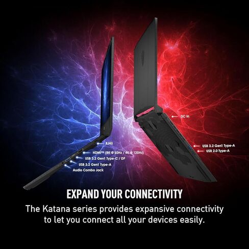 كمبيوتر محمول MSI Katana A15 AI B8VF 2024-15.6 بوصة FHD NVIDIA GeForce RTX 4060 - AMD Ryzen 7 8845HS 8 النواة - 64 جيجابايت DDR5 4 تيرابايت NVMe SSD - لوحة مفاتيح بإضاءة خلفية RGB رباعية المناطق Wi-Fi 6E - Win11 Pro 32 جيجابايت USB - أسود in Saudi Arabia