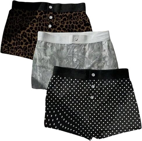 MakeMeChic Women's 3 Pack Boxer Shorts Cheetah Leopard Striped Summer Yoga Pajama Shorts in Saudi Arabia