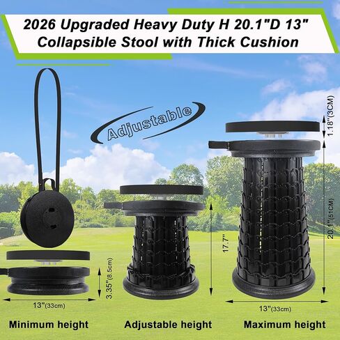 2026 Heavy Duty XXXL Collapsible Stool with Thick Cushion&Carry Bag,More Sturdy 1000LBS Capacity,20.1" Taller&13" Wider Foldable Telescoping Stool for Adults,Outdoors,Camping,Fishing,BBQ in Saudi Arabia