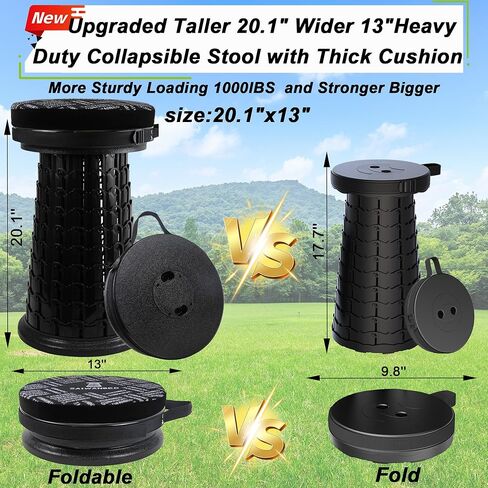2026 Heavy Duty XXXL Collapsible Stool with Thick Cushion&Carry Bag,More Sturdy 1000LBS Capacity,20.1" Taller&13" Wider Foldable Telescoping Stool for Adults,Outdoors,Camping,Fishing,BBQ in Saudi Arabia