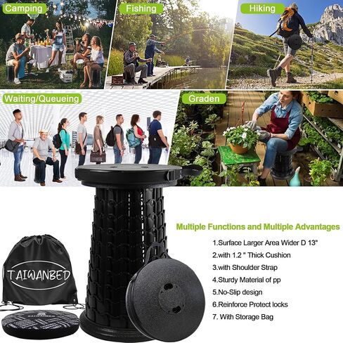 2026 Heavy Duty XXXL Collapsible Stool with Thick Cushion&Carry Bag,More Sturdy 1000LBS Capacity,20.1" Taller&13" Wider Foldable Telescoping Stool for Adults,Outdoors,Camping,Fishing,BBQ in Saudi Arabia