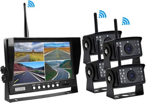 EVERSECU 4pcs Digital HD 1080P Wireless Car Backup Camera with 9 inch 4ch Quad Display Monitor/Car DVR/Dash Monitor/Vehicle Video Recorder for RV/SUV/Van/Pickup/Truck/Trailer Rear/Side/Front View in Saudi Arabia