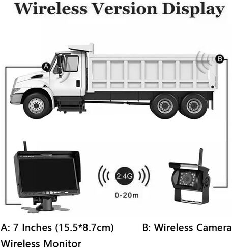 Wireless Rear View Backup Camera with Monitor for 24V Vehicle, Rear View Backup Camera with Dynamic Trajectory Guideline 800 * 480, 7" LCD Widescreen Monitor Rear View Backup Camera in Saudi Arabia