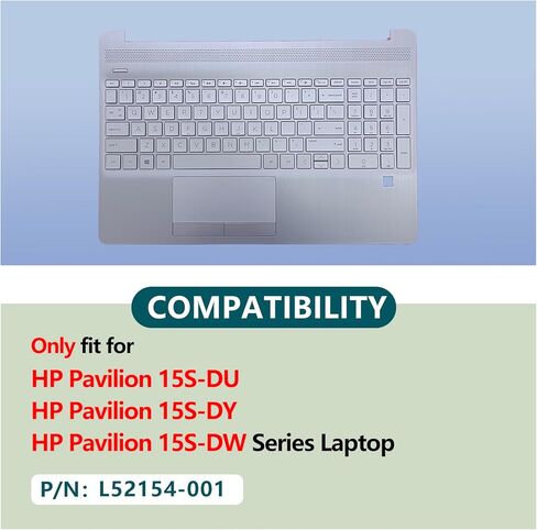Laptop Replacement-Upper Case Palmrest & Backlit Keyboard Touchpad Assembly for HP 15 S-DY,15 S-DW,15 S-DU Models in Natural Silver with Fingerprint Reader P/N:L52154-001 in Saudi Arabia