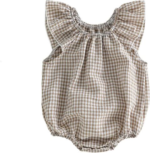 Karuedoo Newborn Infant Baby Girl Clothes Gingham Ruffle Sleeve Bubble Romper Plaid Bodysuit One Piece Summer Outfit in Saudi Arabia