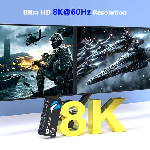 8K @ 60 هرتز KVM Switch 2 شاشات 2 منفذ عرض كمبيوتر، مفاتيح KVM شاشة مزدوجة مع 4 منافذ USB 3.0 مشاركة لوحة مفاتيح وماوس، مفتاح كمبيوتر لجهازي كمبيوتر، مفتاح Displayport 2 في 2 خارج in Kuwait