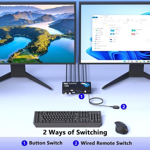 8K @ 60 هرتز KVM Switch 2 شاشات 2 منفذ عرض كمبيوتر، مفاتيح KVM شاشة مزدوجة مع 4 منافذ USB 3.0 مشاركة لوحة مفاتيح وماوس، مفتاح كمبيوتر لجهازي كمبيوتر، مفتاح Displayport 2 في 2 خارج in Kuwait