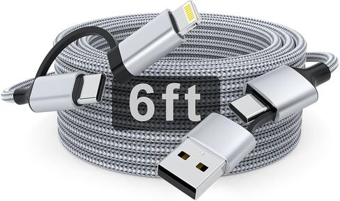 كابل USB C وLightning بطول 16 قدمًا، كابل 2 في 1، سلك شاحن iPhone 60 وات، كابل شحن سريع USB-C مضفر لهواتف iPhone 17/16/15/14 Pro/Pro Max، MacBook، iPad in Kuwait