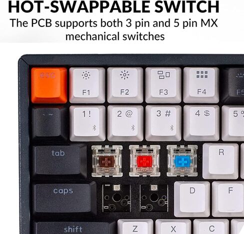 Keychron K2 75٪ تخطيط 84 مفتاحًا لوحة مفاتيح ميكانيكية سلكية لاسلكية / USB قابلة للتبديل السريع مع مفتاح أحمر فائق / أغطية مفاتيح مزدوجة اللقطة / إضاءة خلفية RGB / إطار من الألومنيوم لنظام التشغيل Mac Windows الإصدار 2 in Saudi Arabia