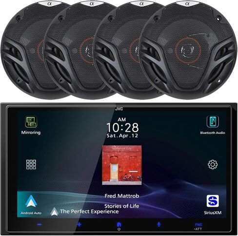 JVC KW-M795BW شاشة 6.92 بوصة عالية الدقة مزدوجة DIN بلوتوث USB HDMI مدخل AM/FM راديو الوسائط الرقمية مستقبل صوت السيارة، 4X 6.5 350 وات أقصى طاقة مجموعة كاملة محورية 3 اتجاهات مكبرات صوت للسيارات in Kuwait