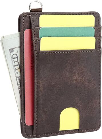Slim Minimalist Wallet, Front Pocket Wallets with ID Window PU Leather, RFID Blocking, Credit Card Holder with D-Shackle for Men & Women (Retro Brown) in Saudi Arabia