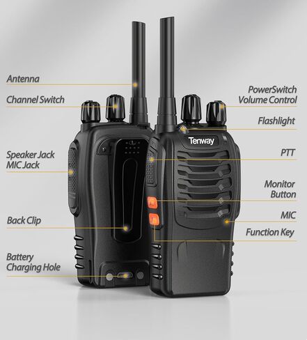 Tenway TW-888S أجهزة اتصال لاسلكية للبالغين طويلة المدى، أجهزة راديو ثنائية الاتجاه قابلة لإعادة الشحن، مع شاحن وحدة متعدد 6 اتجاهات، أجهزة راديو محمولة باليد للأعمال في اتجاهين in Kuwait