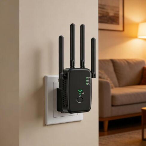WiFi Extender with 4 Antennas - 2.4GHz WiFi Extenders Signal Booster for Home Covers Up to 3000 Sq.ft and 50 Devices - WiFi Repeater with Ethernet Port, 3 Modes Support, 1-Tap Setup, Black in Saudi Arabia