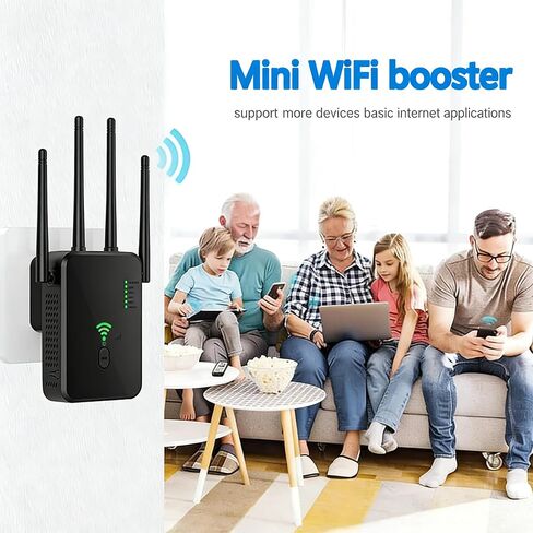 WiFi Extender with 4 Antennas - 2.4GHz WiFi Extenders Signal Booster for Home Covers Up to 3000 Sq.ft and 50 Devices - WiFi Repeater with Ethernet Port, 3 Modes Support, 1-Tap Setup, Black in Saudi Arabia