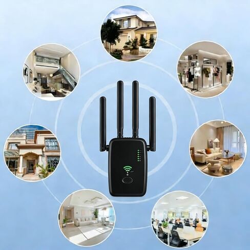 WiFi Extender with 4 Antennas - 2.4GHz WiFi Extenders Signal Booster for Home Covers Up to 3000 Sq.ft and 50 Devices - WiFi Repeater with Ethernet Port, 3 Modes Support, 1-Tap Setup, Black in Saudi Arabia