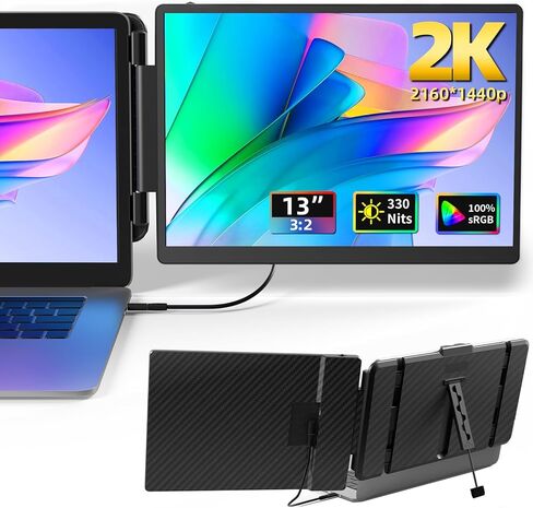 موسع شاشة الكمبيوتر المحمول 14 بوصة - ترقية 1080P FHD IPS المزدوجة شاشة كمبيوتر محمول موسع التوصيل والتشغيل شاشة محمولة مع حامل قابل للتعديل متوافق مع أجهزة الكمبيوتر المحمولة التي تعمل بنظام Windows Mac Chrome 13 بوصة - 17 بوصة in Saudi Arabia