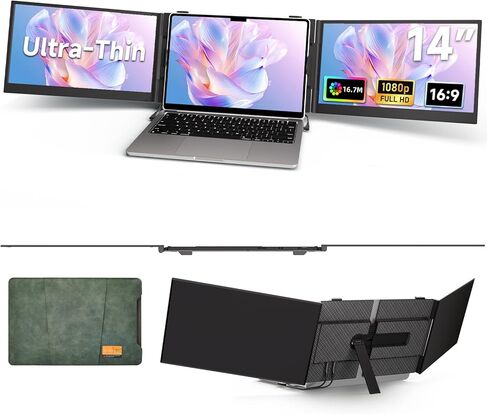 موسع شاشة الكمبيوتر المحمول 14 بوصة - ترقية 1080P FHD IPS المزدوجة شاشة كمبيوتر محمول موسع التوصيل والتشغيل شاشة محمولة مع حامل قابل للتعديل متوافق مع أجهزة الكمبيوتر المحمولة التي تعمل بنظام Windows Mac Chrome 13 بوصة - 17 بوصة in Kuwait