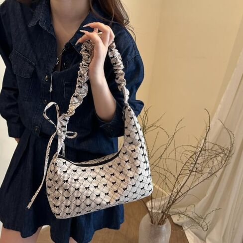 Korean Style Canvas Shoulder Bag – Lazy Chic Bow Tote for Women, Large Capacity Crossbody and Underarm Bag for Daily Commute in Saudi Arabia