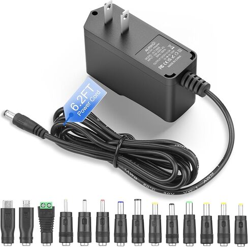 ALITOVE 5V 2A مزود طاقة 10W محول تيار متردد 100-240V 50-60 هرتز إلى DC 5 فولت 2Amp 1500mA 1A سلك طاقة بديل 6.5FT مع 14 طرف لشاشة كاميرا أمان LED خفيفة إطار صور رقمي صندوق تلفزيون in Kuwait
