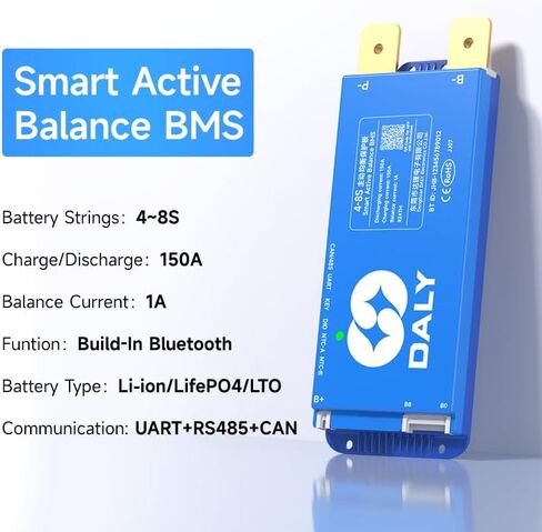 DALY Smart Active Balance BMS 150A 12V-24V 4S-8S Built-in Bluetooth with RS485 CAN PCB Battery Protection Board for Li-ion LifePO4 LTO Battery Pack in Saudi Arabia
