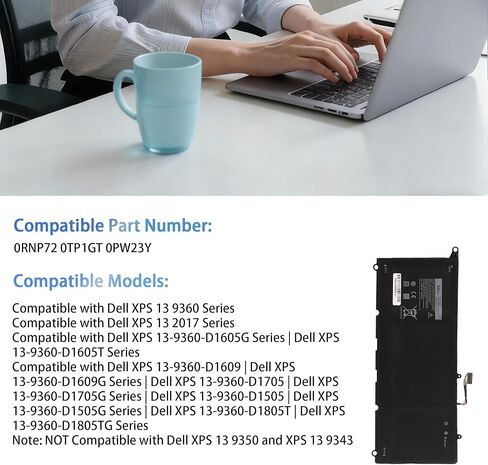 استبدال بطارية الكمبيوتر المحمول 60WH PW23Y لسلسلة Dell XPS 13 9360 13-9360-D1605G 13-9360-D1605T 13-9360-D1609 13-9360-D1609G 13-9360-D1705G 13-9360-D1805T ف/ن PW23Y TP1GT 0TP1GT RNP72 0RNP72 in Kuwait