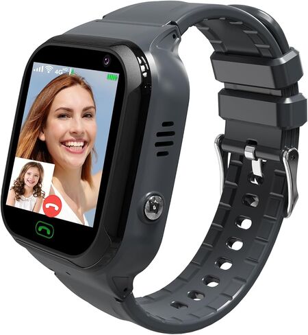 4G Kids Smart Watch GPS Tracker, Boys Girls Kids Smartwatches Phone Watch Video Call SOS Emergency Alarm Voice Chat Game and Touch Screen Tracking Smartwatch for Age 4-12 (Black) in Saudi Arabia