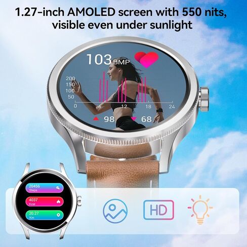 ساعة ذكية للنساء والرجال (الرد/إجراء المكالمات)، ساعة لياقة بدنية عالية الدقة مقاس 1.27 بوصة تعمل باللمس مع مراقب معدل ضربات القلب أثناء النوم، أكثر من 120 وضعًا رياضيًا، أجهزة تتبع الأنشطة المقاومة للماء IP68 المتوافقة مع نظام Android iOS in Kuwait