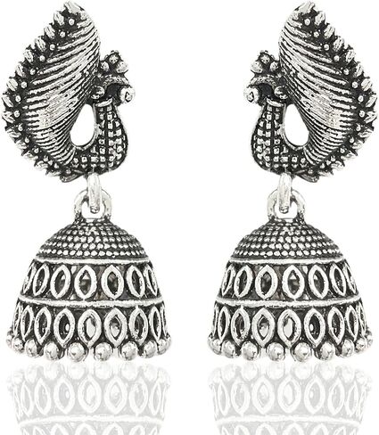 Handmade Peacock Design Bollywood Jewellery Traditional Handcrafted Ethnic Oxidized Party Wear Bridal Bride Wedding Bridesmaid Indian Small Jhumka Jhumki Earrings Jewelry for Womens in Saudi Arabia