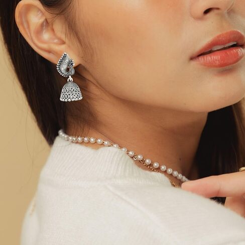 Handmade Peacock Design Bollywood Jewellery Traditional Handcrafted Ethnic Oxidized Party Wear Bridal Bride Wedding Bridesmaid Indian Small Jhumka Jhumki Earrings Jewelry for Womens in Saudi Arabia