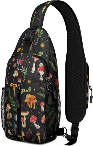Mushroom Crossbody Sling Backpack Mini Water Resistant Sling Bag with Adjustable Chest Strap Backpack for Outdoor Hiking Cycling Sports (Mushroom Gifts) in Saudi Arabia