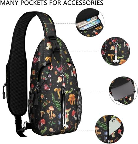 Mushroom Crossbody Sling Backpack Mini Water Resistant Sling Bag with Adjustable Chest Strap Backpack for Outdoor Hiking Cycling Sports (Mushroom Gifts) in Saudi Arabia