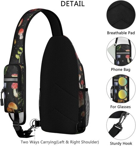 Mushroom Crossbody Sling Backpack Mini Water Resistant Sling Bag with Adjustable Chest Strap Backpack for Outdoor Hiking Cycling Sports (Mushroom Gifts) in Saudi Arabia