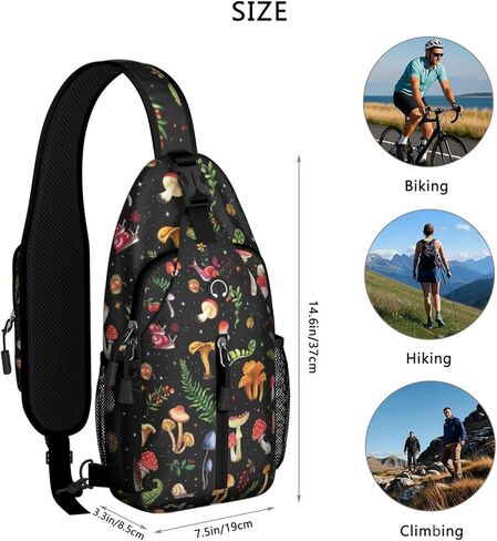 Mushroom Crossbody Sling Backpack Mini Water Resistant Sling Bag with Adjustable Chest Strap Backpack for Outdoor Hiking Cycling Sports (Mushroom Gifts) in Saudi Arabia