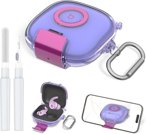 for Beats Fit Pro Case with Secure Lock and Phone Stand, Shockpoof Clear Cover Case Compatible with Beats Fit Pro (2021) Earbuds Accessories with Cleaner Kit & Keychain (Purple) in Saudi Arabia