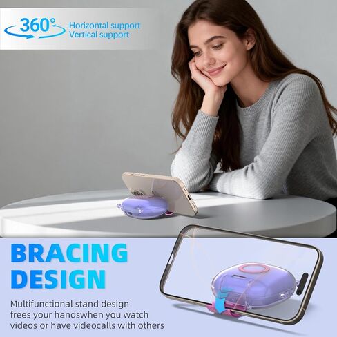 for Beats Fit Pro Case with Secure Lock and Phone Stand, Shockpoof Clear Cover Case Compatible with Beats Fit Pro (2021) Earbuds Accessories with Cleaner Kit & Keychain (Purple) in Saudi Arabia