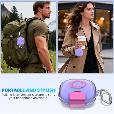 for Beats Fit Pro Case with Secure Lock and Phone Stand, Shockpoof Clear Cover Case Compatible with Beats Fit Pro (2021) Earbuds Accessories with Cleaner Kit & Keychain (Purple) in Saudi Arabia