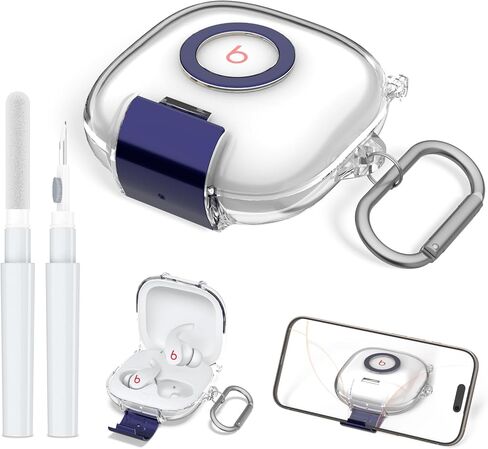 for Beats Fit Pro Case with Secure Lock and Phone Stand, Shockpoof Clear Cover Case Compatible with Beats Fit Pro (2021) Earbuds Accessories with Cleaner Kit & Keychain (Purple) in Saudi Arabia