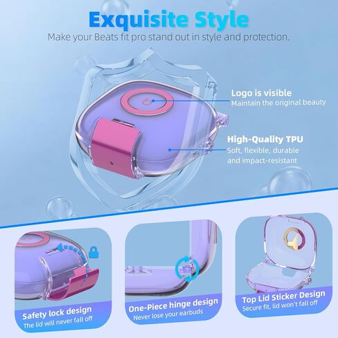 for Beats Fit Pro Case with Secure Lock and Phone Stand, Shockpoof Clear Cover Case Compatible with Beats Fit Pro (2021) Earbuds Accessories with Cleaner Kit & Keychain (Purple) in Saudi Arabia