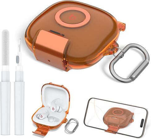 for Beats Fit Pro Case with Secure Lock and Phone Stand, Shockpoof Clear Cover Case Compatible with Beats Fit Pro (2021) Earbuds Accessories with Cleaner Kit & Keychain (Purple) in Saudi Arabia