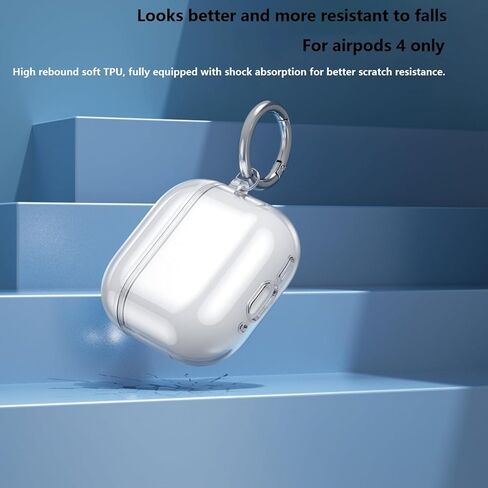 حافظة شفافة لغطاء AirPods 4 مع خاصية إلغاء الضوضاء النشطة، حافظة حماية من مادة TPU للجيل الرابع من Apple Airpod مع سلسلة مفاتيح ومجموعة تنظيف in Saudi Arabia