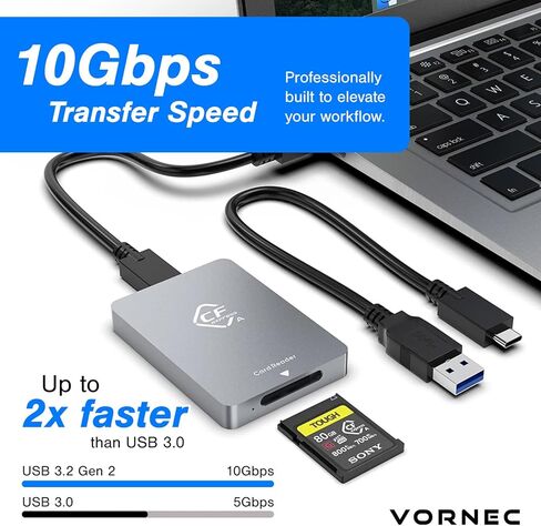 قارئ بطاقات CFexpress Type A USB 3.2 Gen 2 (10 جيجابت في الثانية) - محول بطاقة ذاكرة CFexpress Type A مع كابلات USB-C وUSB-A - لكاميرات Sony Alpha - متوافق مع أنظمة التشغيل Windows/Mac/Linux/Android in Saudi Arabia