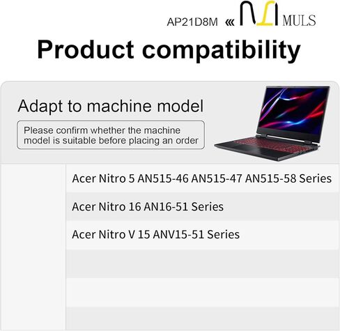 MULS AP21D8M 57.48Wh استبدال بطارية الكمبيوتر المحمول لشركة أيسر نيترو 5 AN515-46 AN515-47 AN515-58 AN515-58-56CL AN515-58-766R AN515-58-72QR، نيترو V 15 ANV15-51، نيترو 16 AN16-51 AN16-51-74BV 15.4 فولت in Saudi Arabia