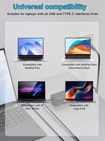 شاحن USB-C بقدرة 45 وات متوافق مع Lenovo IdeaPad/IP/Flex/Slim/Duet 3 5 5G Chromebook CB-11AST05 CB-14IGL05 CB-11IGL05 CB-11M735 Chrome-14M836 14APO6 15IJL6 Duet 3 10IGL5 11IAN8 in Saudi Arabia