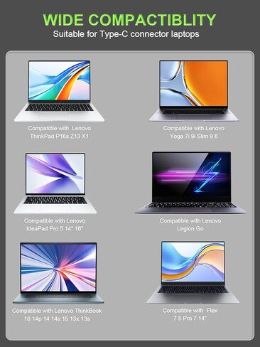شاحن USB-C بقوة 100 وات 95 وات متوافق مع Lenovo Legion Go S Yoga Pro/Slim 7 9 IdeaPad Pro/Slim 5 7 9 ThinkBook 14 16 14p ThinkPad P16s T16 T15 E16 E14 L15 in Kuwait