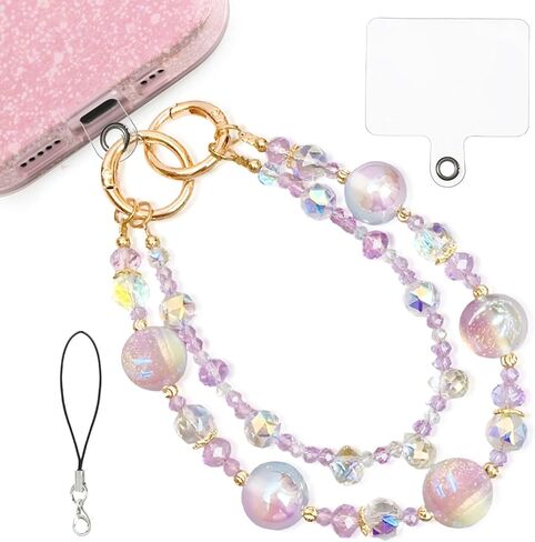 Double Layer Crystal Phone Charm Beaded Wrist Strap for Women in Kuwait