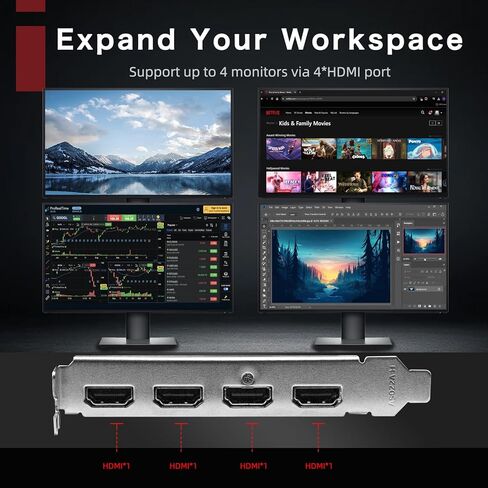 بطاقة رسومات GT 730 سعة 4 جيجابايت GDDR3 GPU 4X HDMI، 4 إعدادات عرض مستقلة متعددة الشاشات، بطاقة فيديو DDR3 64 بت للكمبيوتر الشخصي ITX فتحة واحدة PCI Express in Kuwait