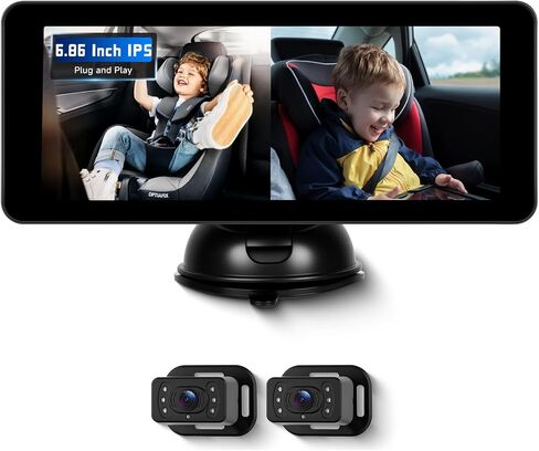 كاميرا سيارة للمقعد الخلفي للمقعد الخلفي HD-Rear-Facing CarBaby Monitor للرؤية الليلية، زاوية رؤية قابلة للتعديل، إعداد سهل، كاميرا قابلة للدوران 360 درجة، أمان للأطفال 6.86 بوصة IPS شاشة مراقبة الطفل للسيارة منقسمة in Kuwait
